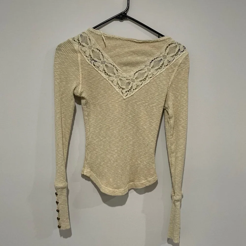 Free People Women's Cream Woman Long Sleeve Top Size XS